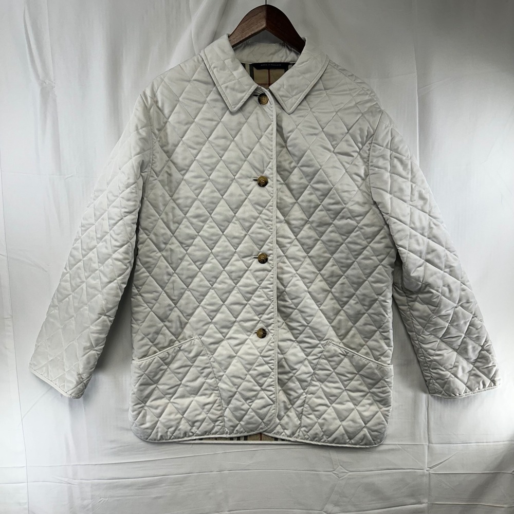 Burberry Quilted Jacket Women Large White Nova Check Lining Made in England